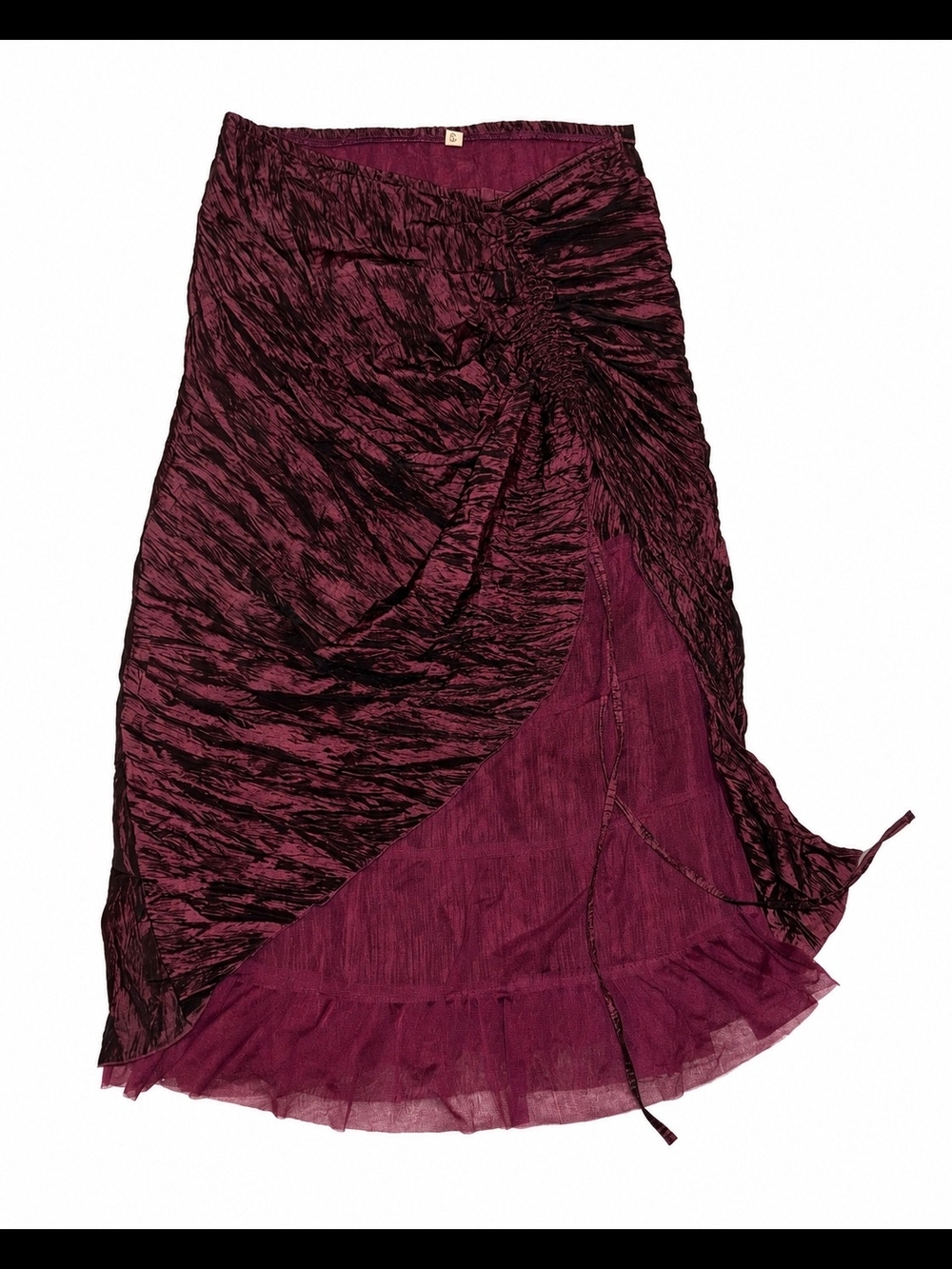 Women's Asymmetrical Ruched Wrap Skirt in Deep Plum